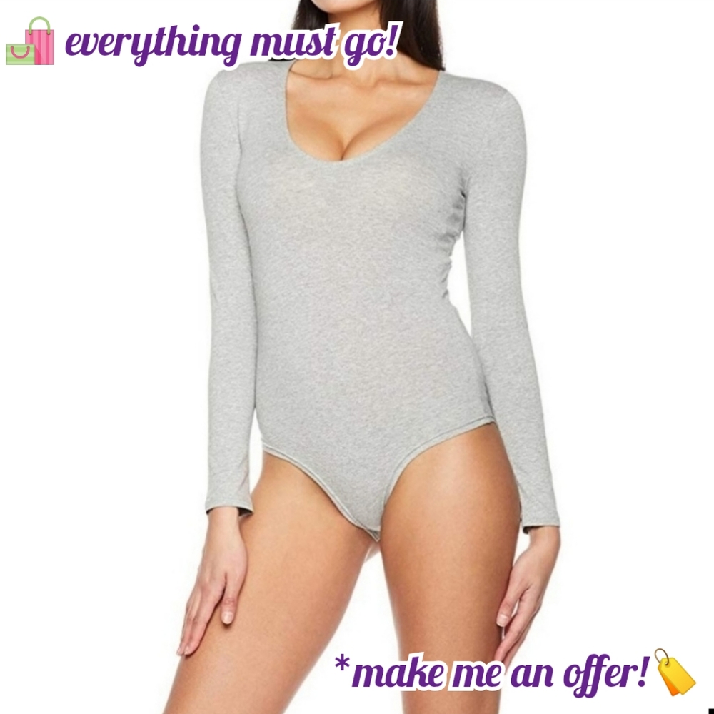 💜Long Sleeve Bodycon Grey Bodysuit